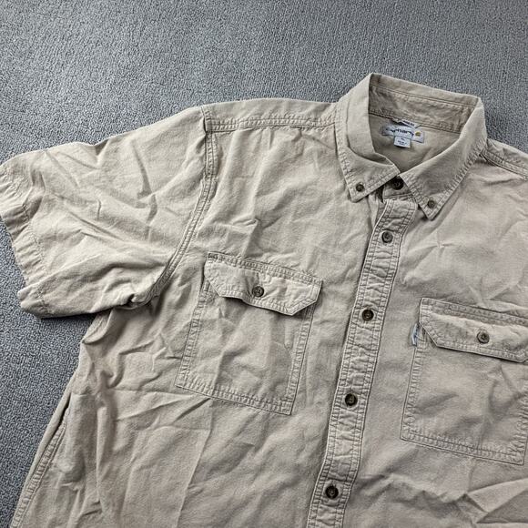 Carhartt Shirt Adult Extra Large Tan Brown Button Up Short Sleeve Workwear Men's - Picture 2 of 16